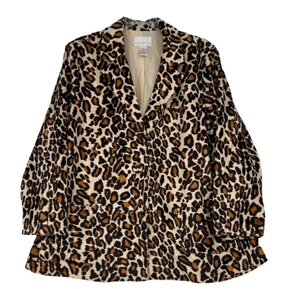 Susan Graver Womens 2X Leopard Print Blazer Plush Soft Faux Fur Pockets Button - Picture 1 of 16